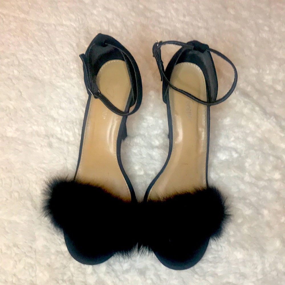Furry strap heels